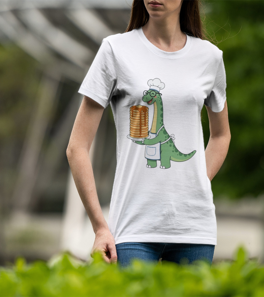 Chef Dinosaur With Towering Pancakes And A Smile T-Shirt