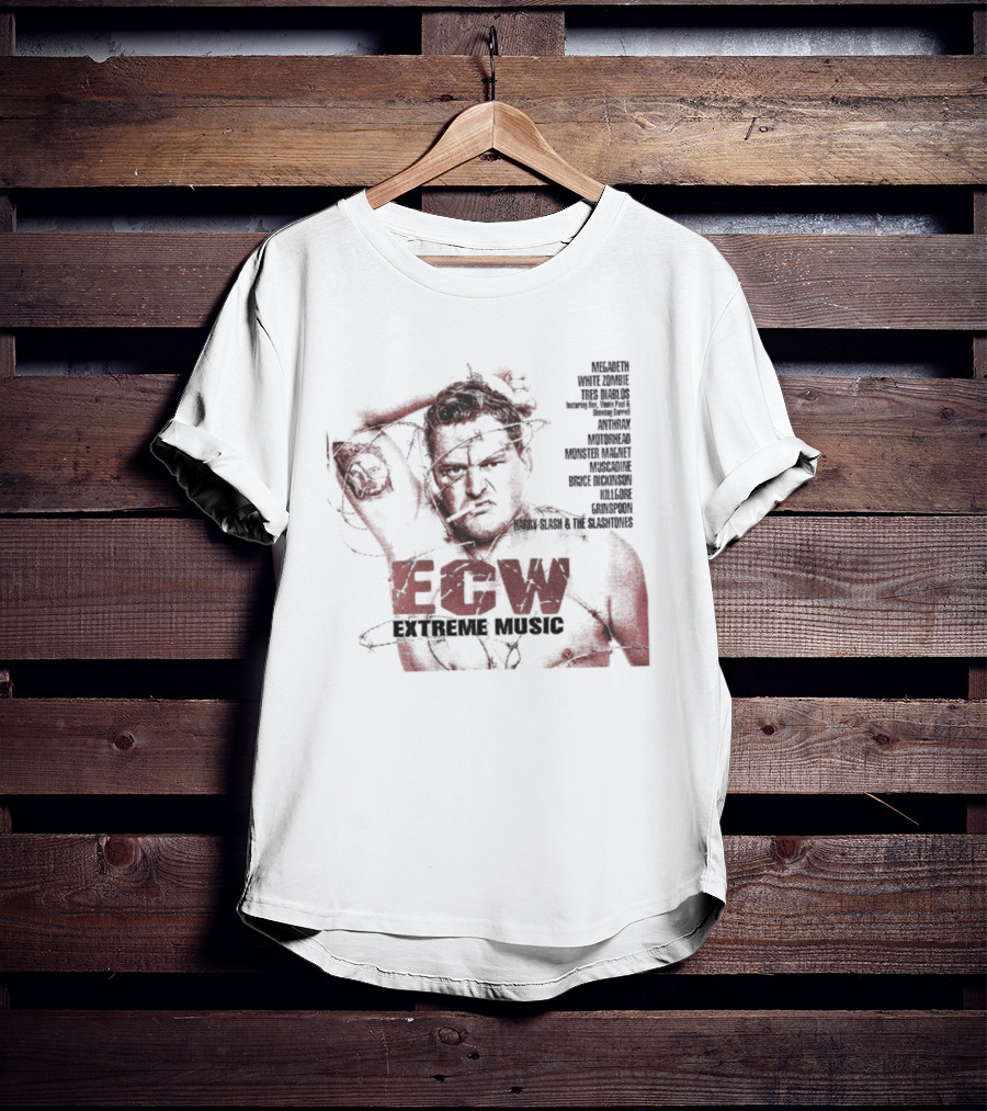 ECW Extreme Music Wrestler Barbwire Megadeth Anthrax T-Shirt
