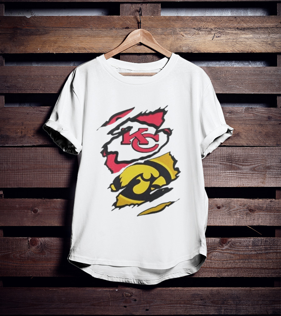 Kansas City Chiefs Iowa Hawkeyes Torn Paper KC Hawkeye Logo Mix T-Shirt