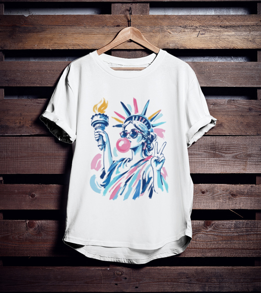 Statue Of Liberty Bubblegum Peace Sign USA Landmark T-Shirt