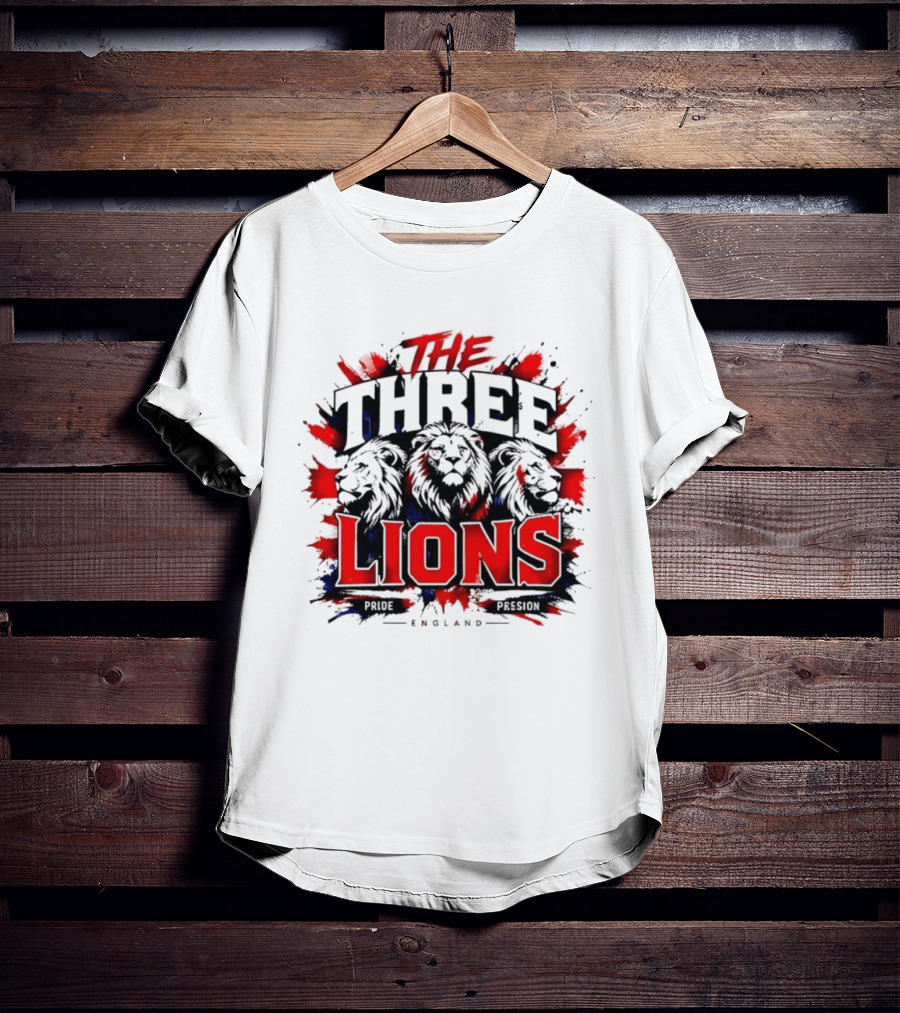 The Three Lions England Pride Red Blue Black Splatter T-Shirt
