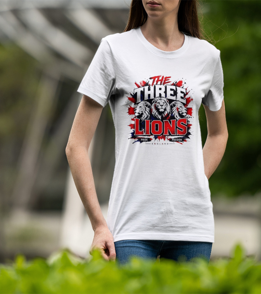 The Three Lions England Pride Red Blue Black Splatter T-Shirt