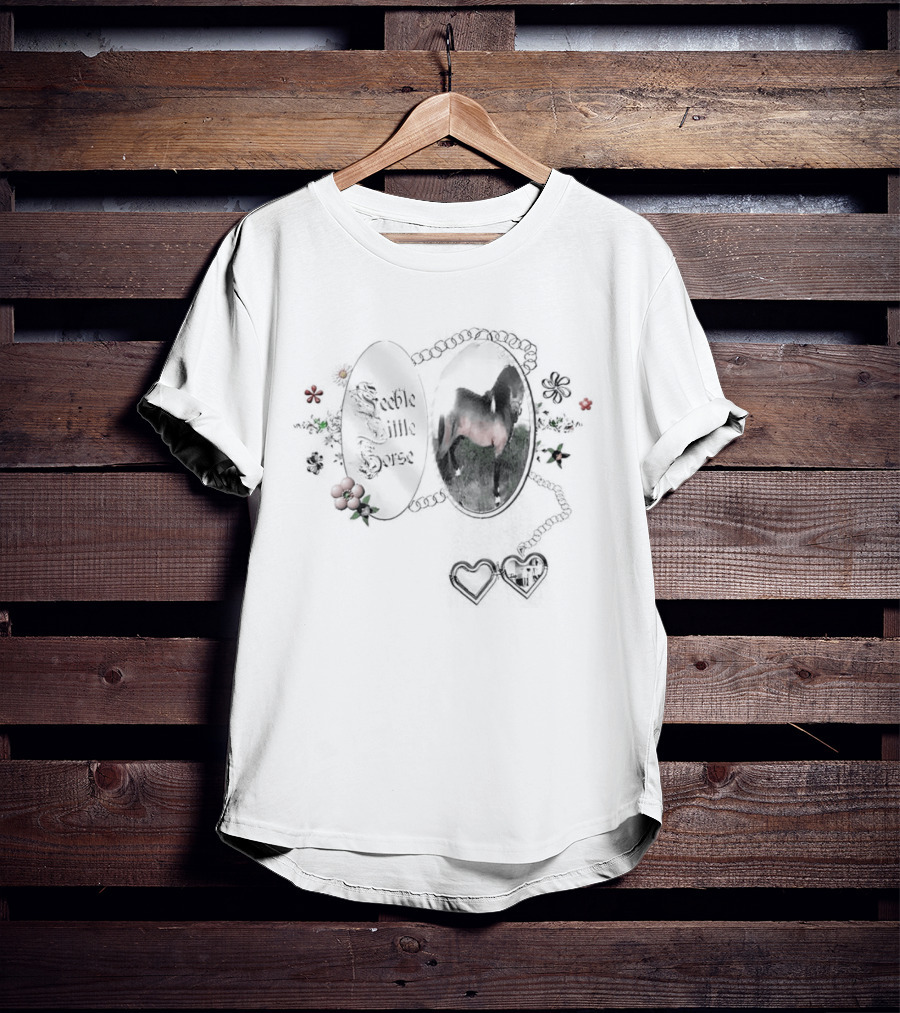 Feeble Little Horse Locket With Heart Photo Charm And Floral Details T-Shirt
