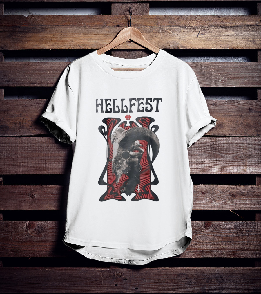 Hellfest Goat Skull Cross Inverted Crux Occult Heavy Metal Festival T-Shirt