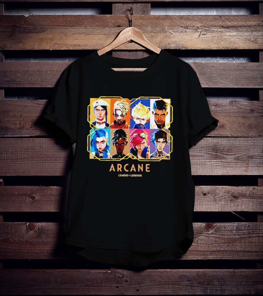 Arcane League Of Legends Jinx Vi Piltover Zaun Hextech Characters Gold Frame 2026 T-Shirt