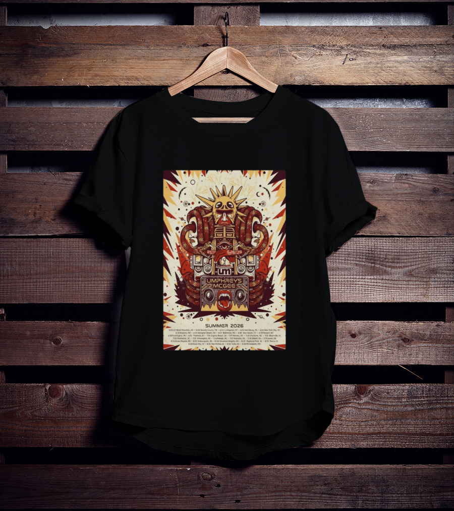 Umphrey's McGee Summer 2026 Tour Dates With Unique Symbolic Artwork And Sun Motif T-Shirt