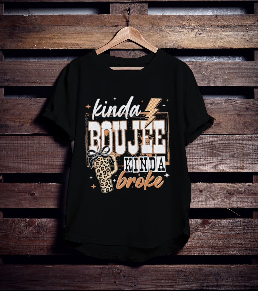 Kinda Boujee Kinda Broke Leopard Print Lightning Bolt T-Shirt