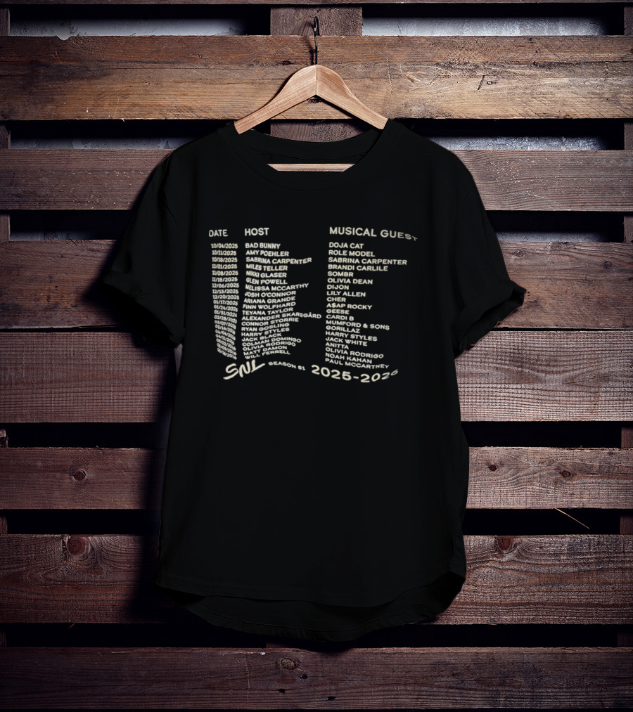 SNL Season 51 2025 2026 Fictional Hosts Musical Guests Lineup T-Shirt