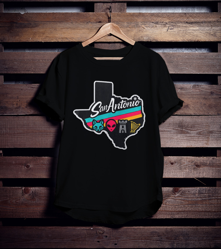 San Antonio Texas Fox Alien Castle Harp Spurs T-Shirt