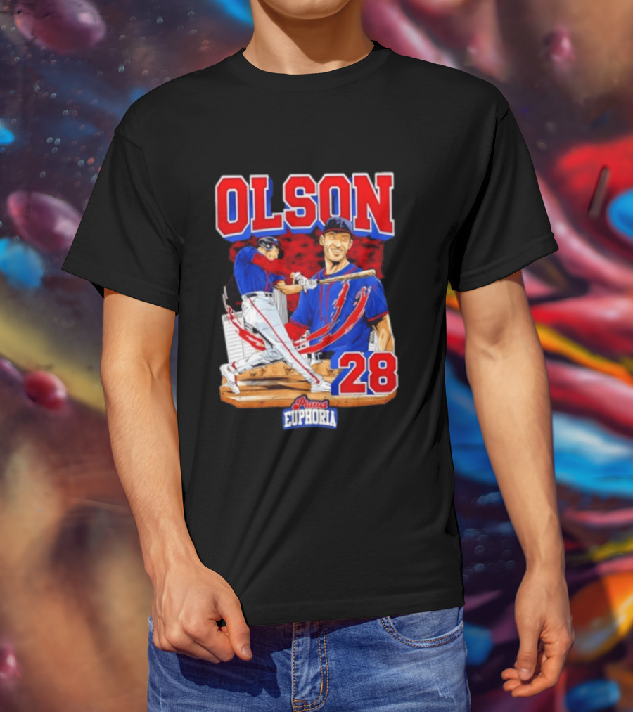 Matt Olson 28 Planet Euphoria Braves Baseball Comic Swing T-Shirt