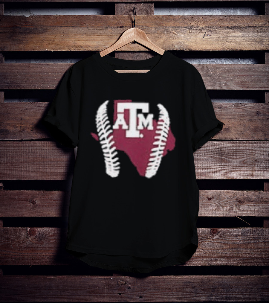 Texas A&M Aggies 2026 Baseball Icon With State Silhouette And Stitching T-Shirt