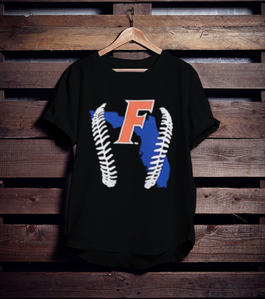 Florida Gators 2026 F Baseball Graphic With State Outline And Stitches T-Shirt