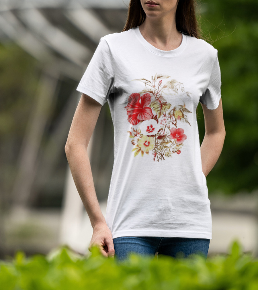 Hibiscus Mallow Cotton Floral Blossoms T-Shirt
