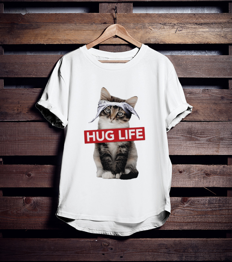 Hug Life Kitten Bandana Retro Funny Cat T-Shirt