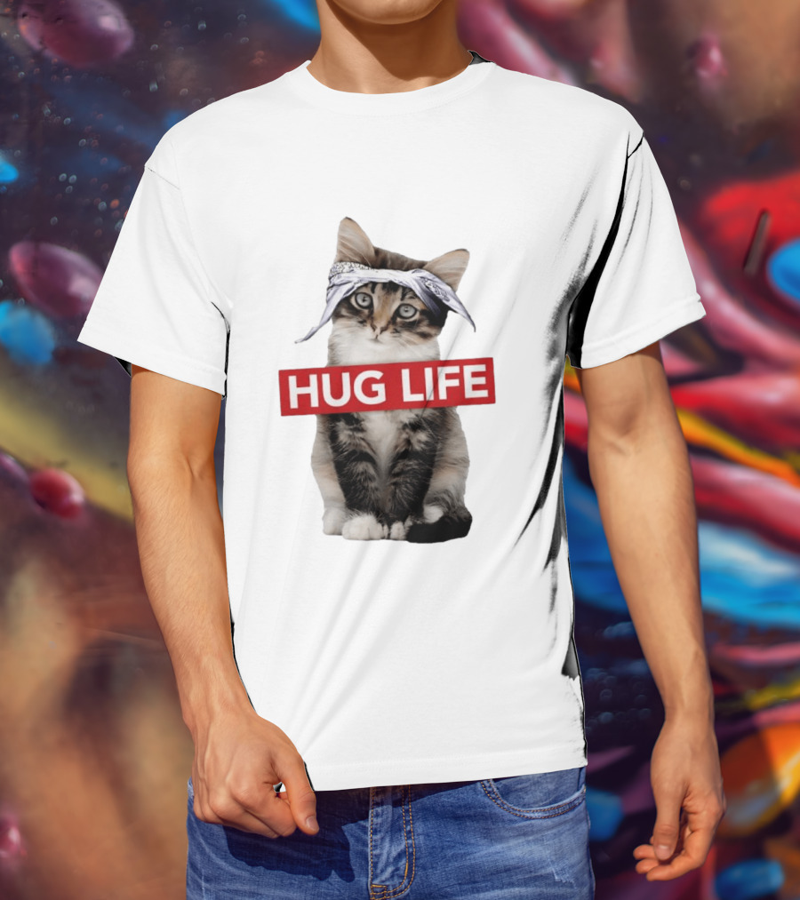 Hug Life Kitten Bandana Retro Funny Cat T-Shirt
