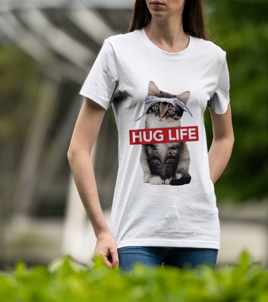 Hug Life Kitten Bandana Retro Funny Cat T-Shirt