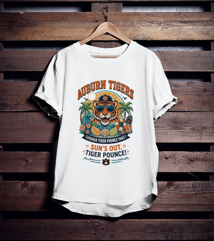 Auburn Tigers Summer Party Sun's Out Tiger Pounce Beach Vibes T-Shirt