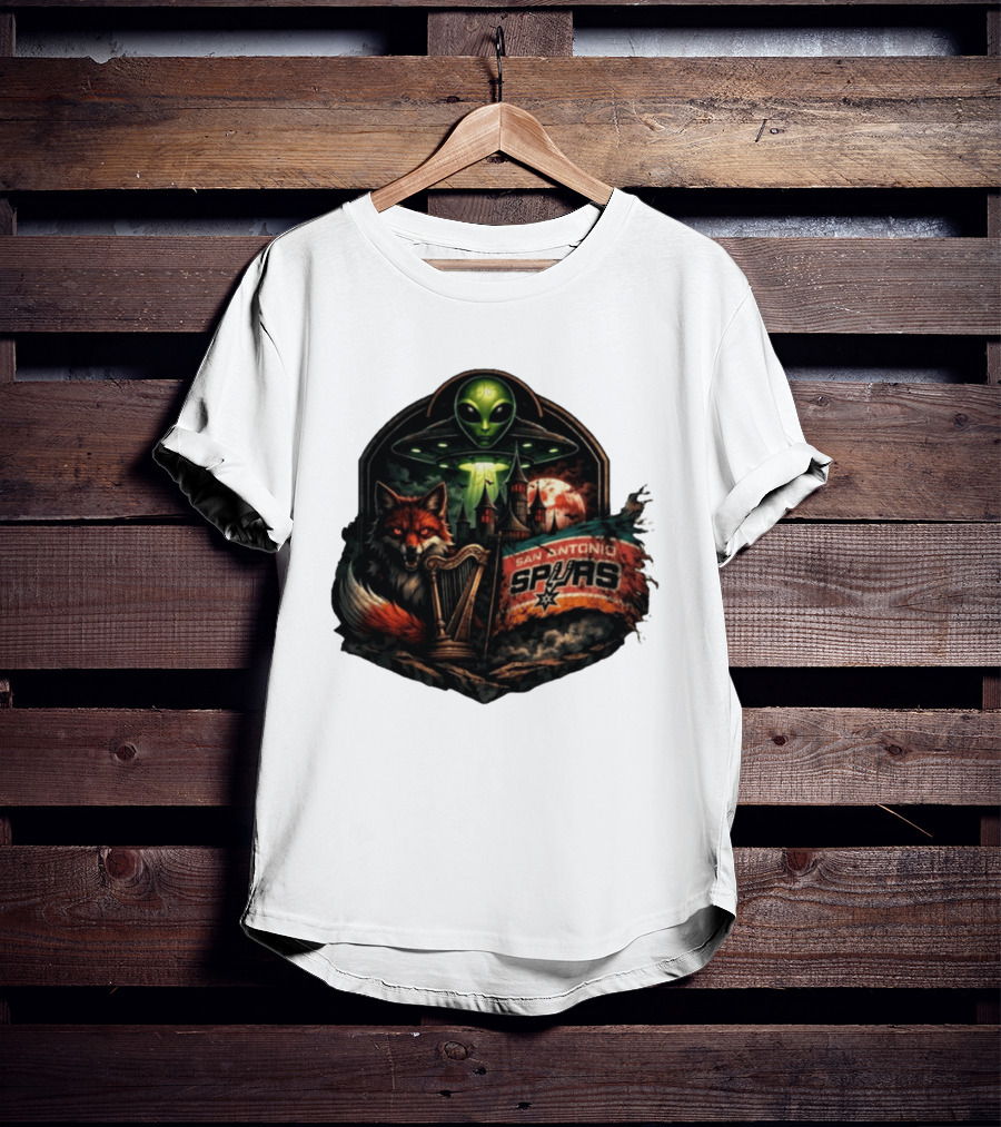 San Antonio Spurs UFO Alien Fox Harp Castle Moon Flag T-Shirt