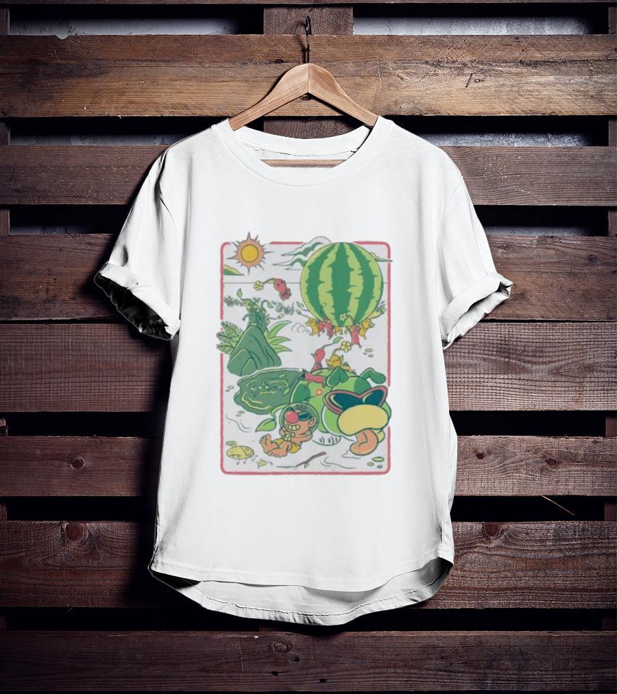 Pikmin Characters With Olimar Carrying Watermelon In Game Series T-Shirt