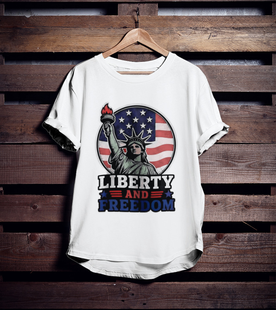 Liberty And Freedom Statue Of Liberty USA Flag Stars T-Shirt
