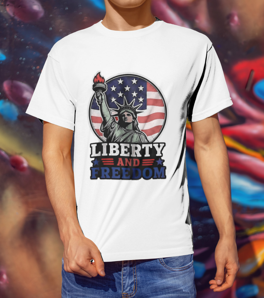 Liberty And Freedom Statue Of Liberty USA Flag Stars T-Shirt
