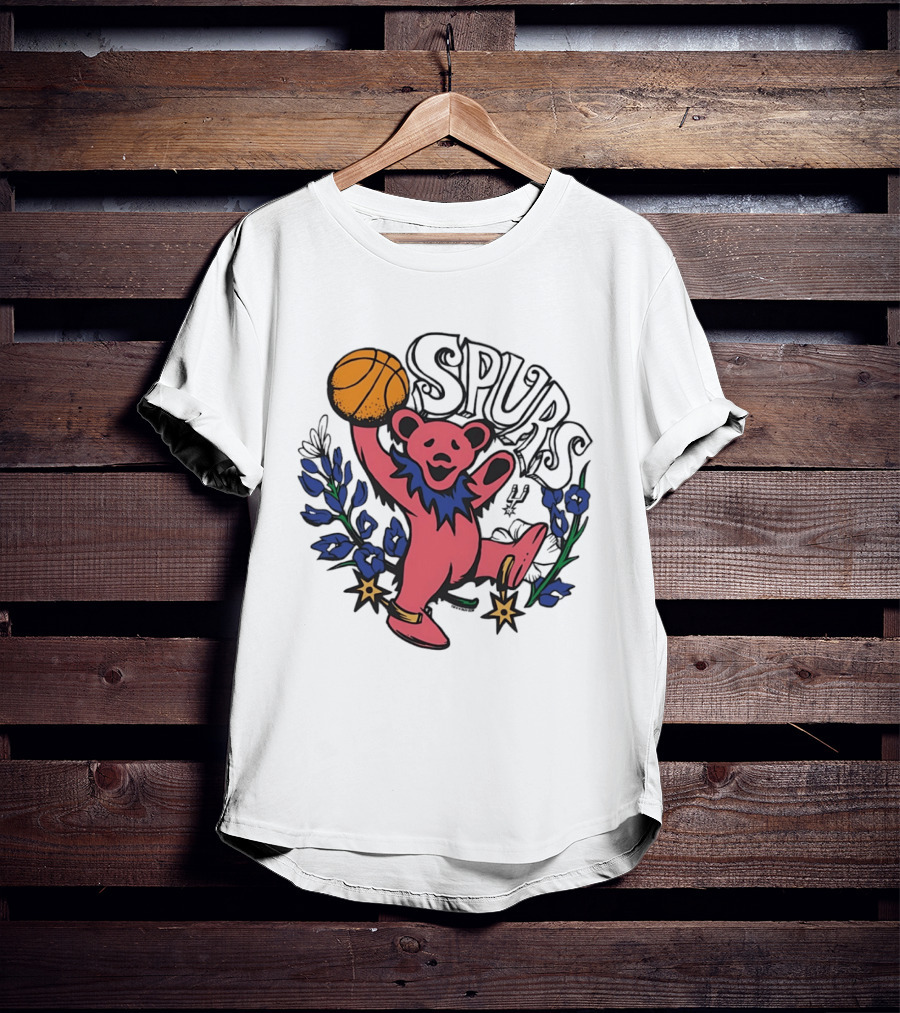 San Antonio Spurs Grateful Dead Bear Basketball Motif T-Shirt