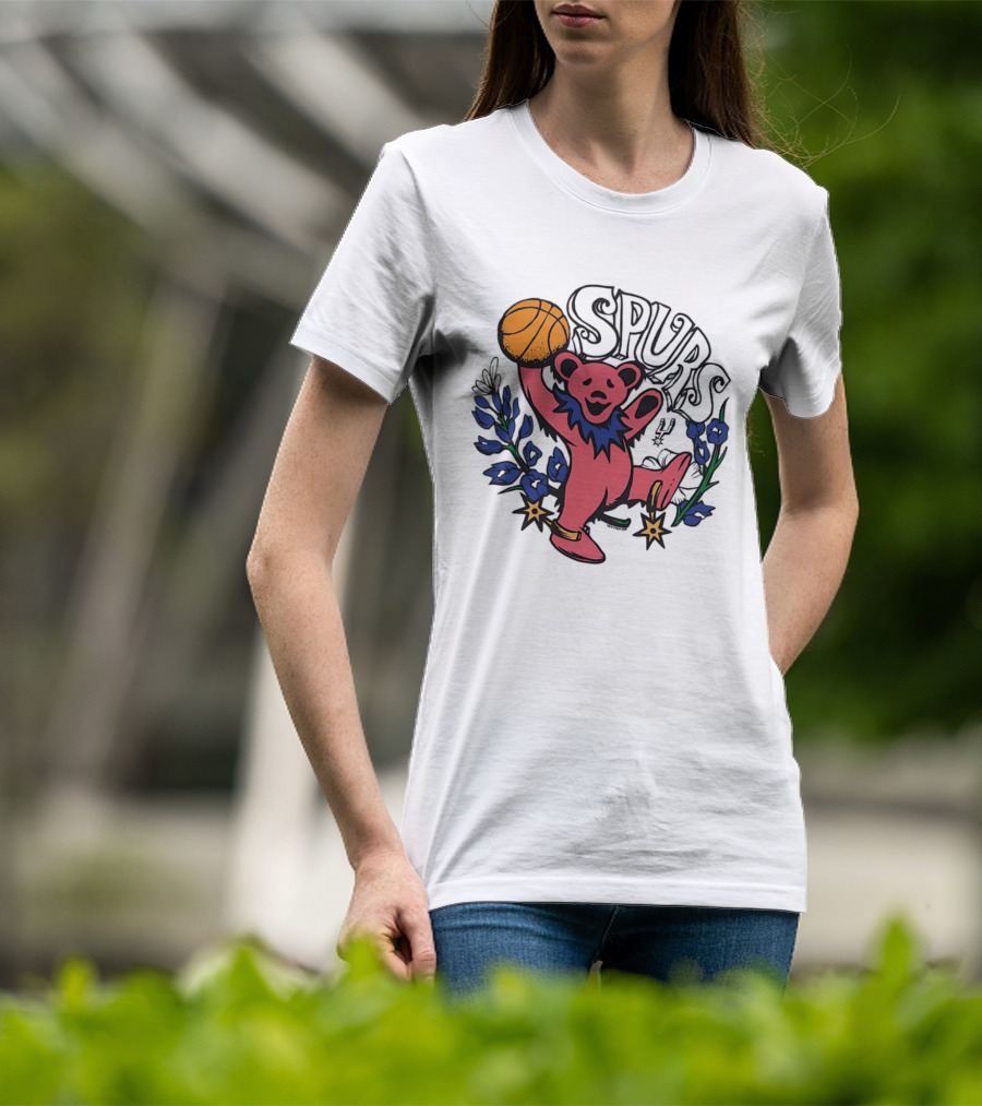 San Antonio Spurs Grateful Dead Bear Basketball Motif T-Shirt
