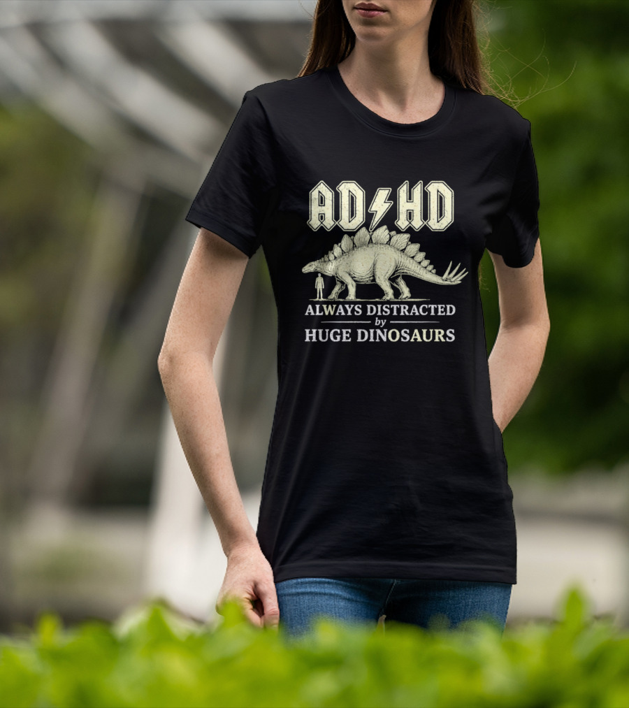 ADHD Always Distracted By Huge Dinosaurs Stegosaurus Lightning Bolt T-Shirt