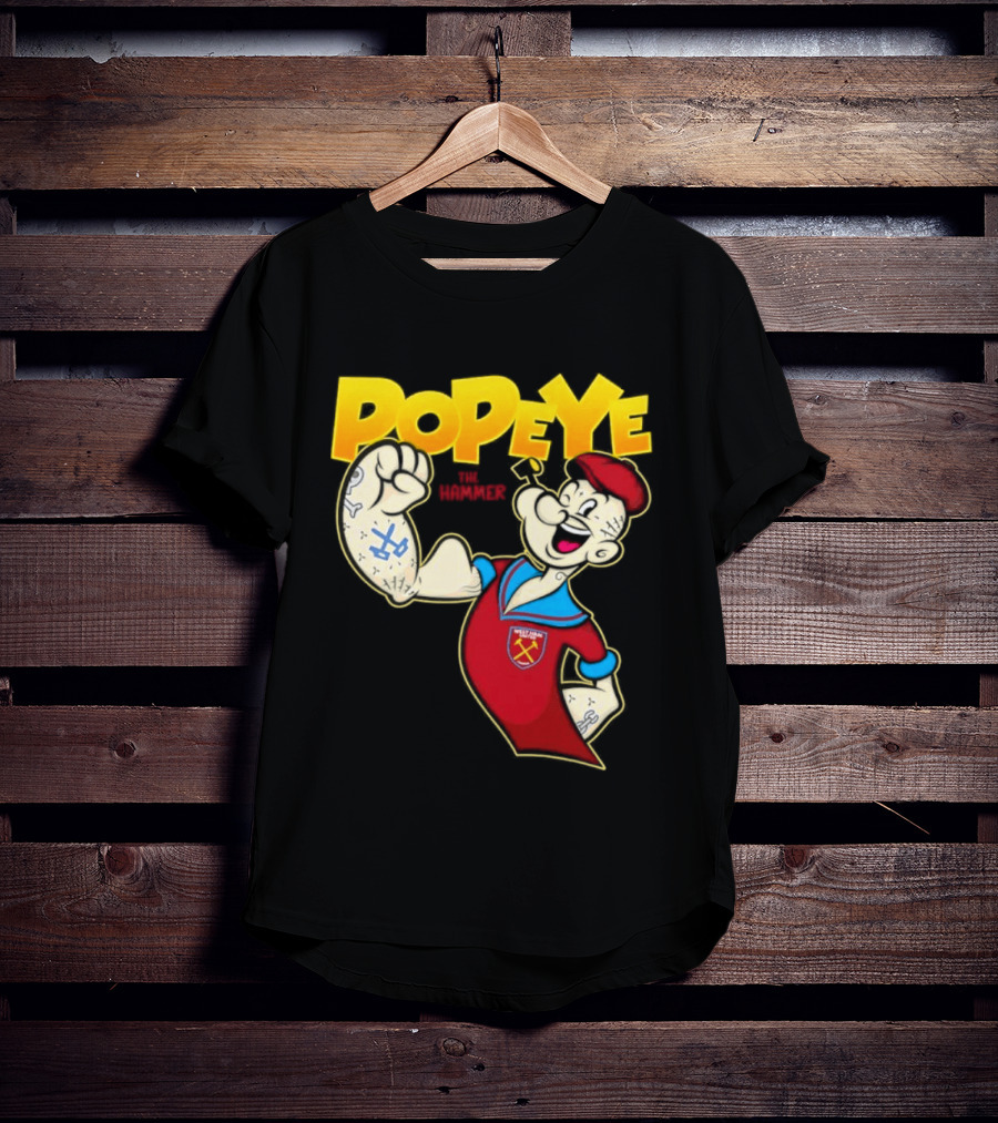 Popeye The Hammer West Ham United Crest Vintage Cartoon T-Shirt