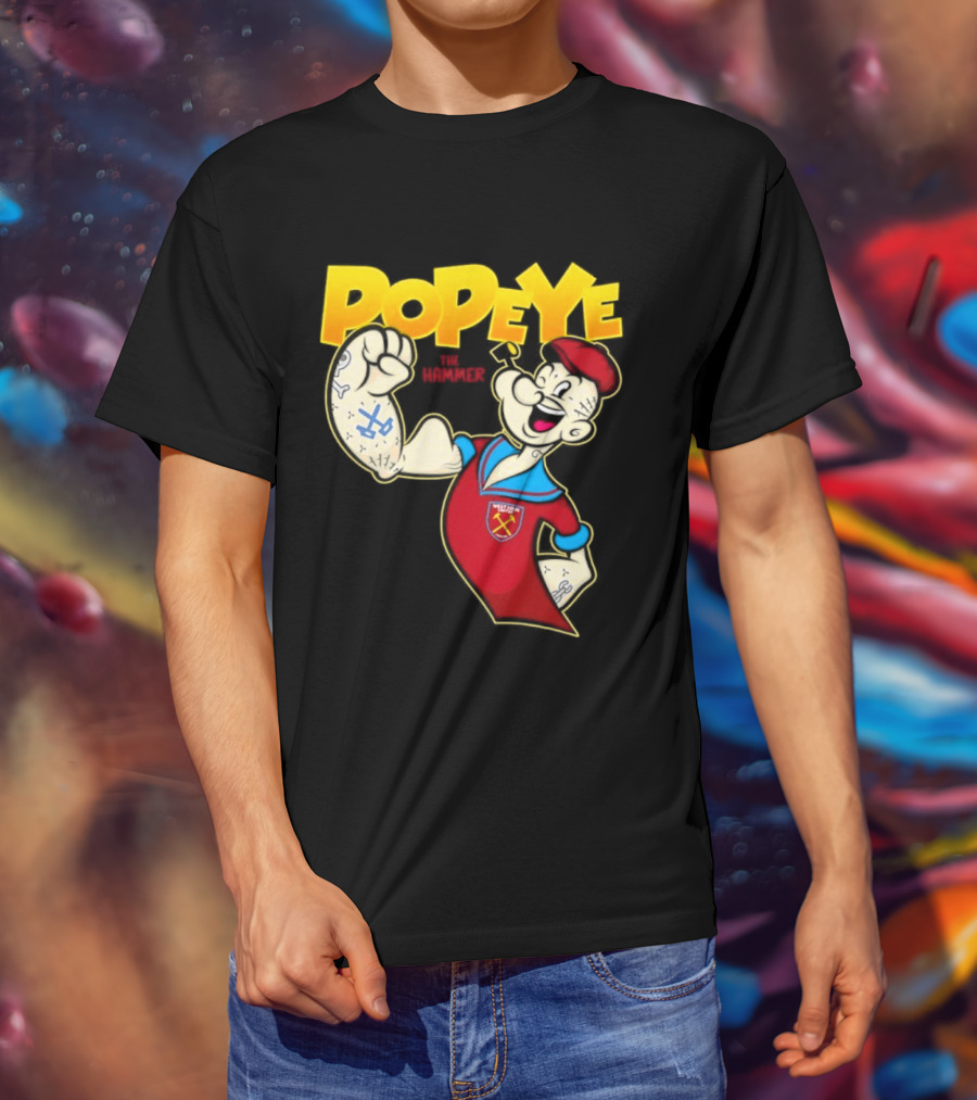 Popeye The Hammer West Ham United Crest Vintage Cartoon T-Shirt
