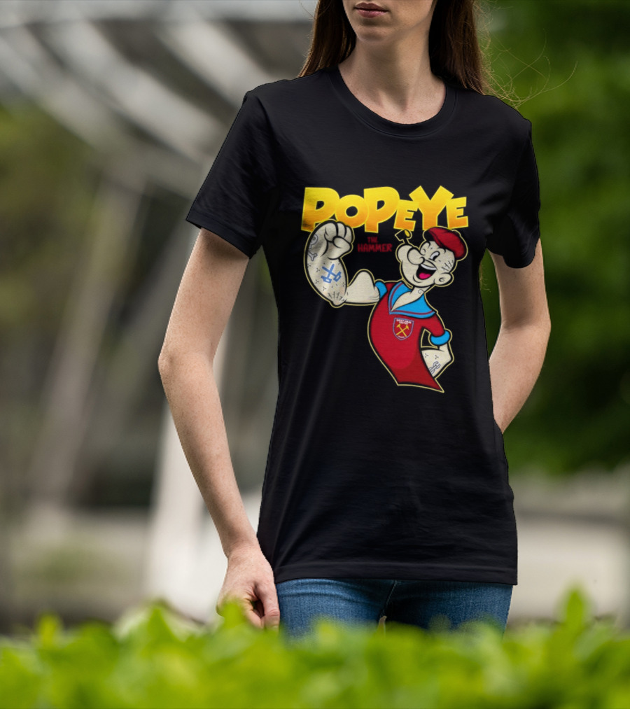 Popeye The Hammer West Ham United Crest Vintage Cartoon T-Shirt