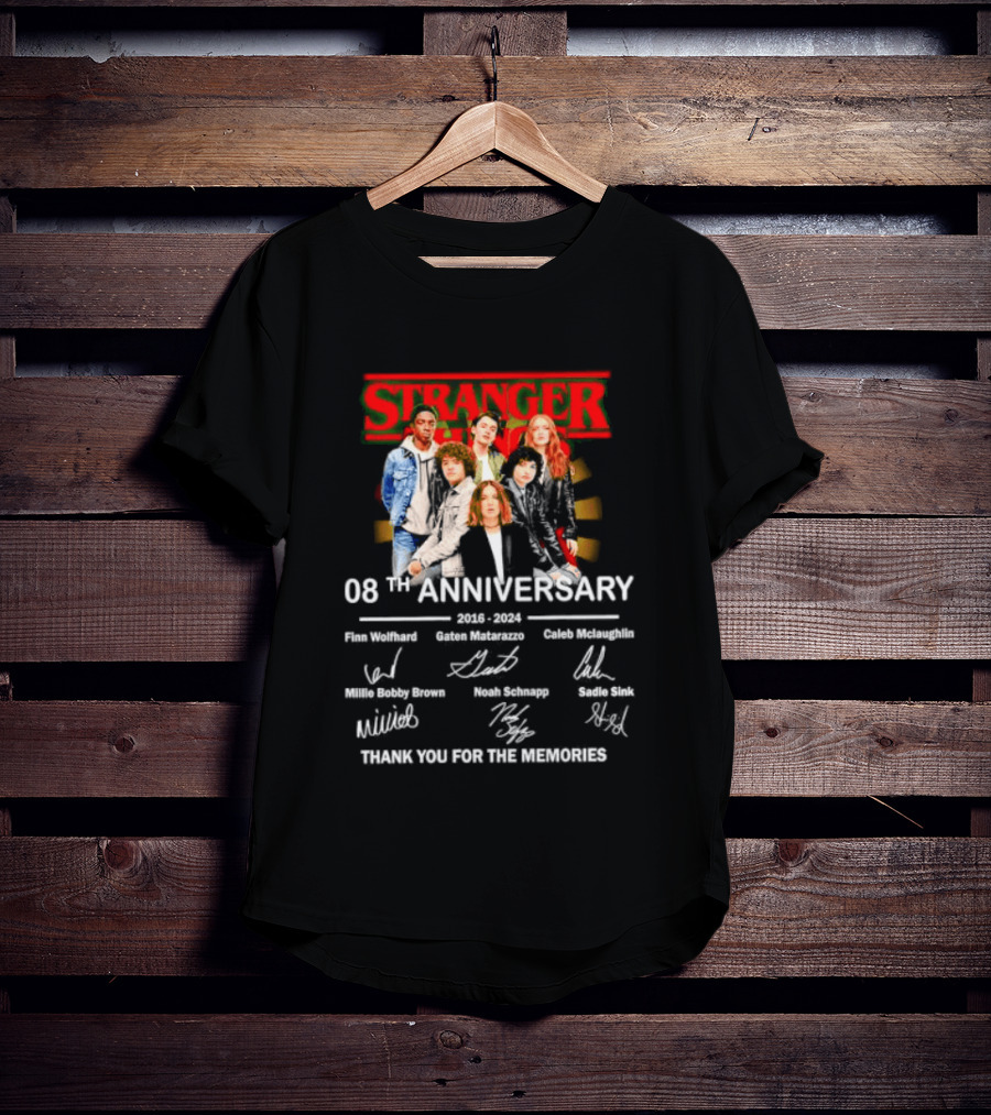 Stranger Things 08th Anniversary 2016 2024 Signatures Thank You For The Memories T-Shirt