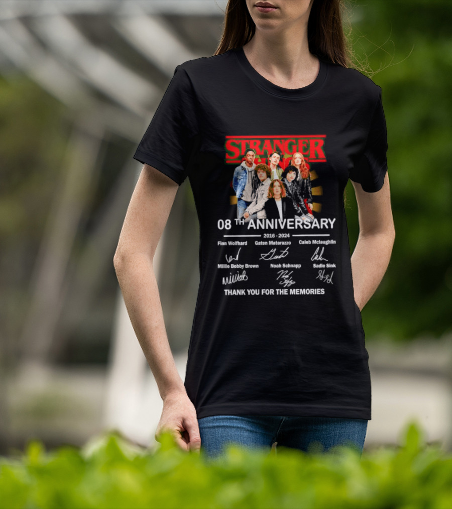 Stranger Things 08th Anniversary 2016 2024 Signatures Thank You For The Memories T-Shirt