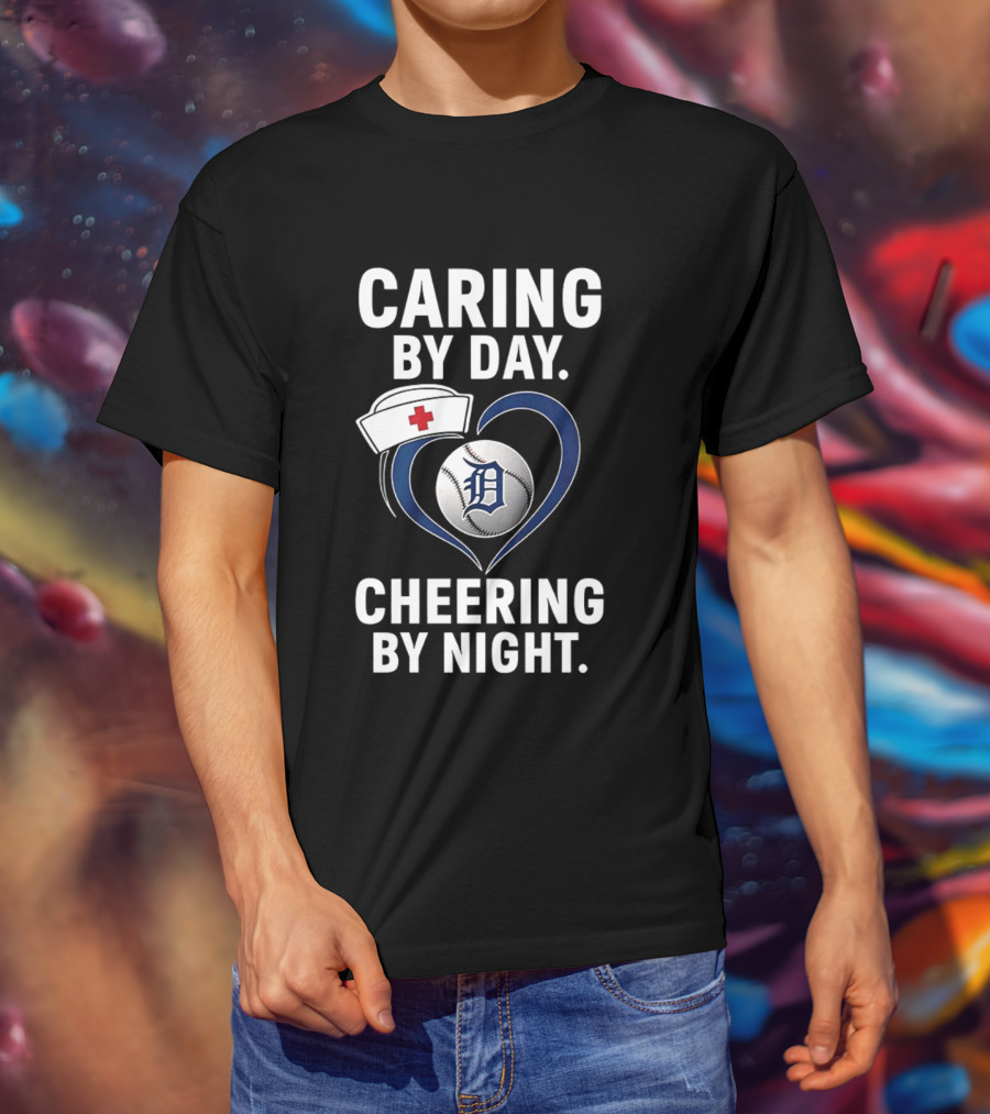 Caring By Day Nurse Baseball Fan Cheering By Night T-Shirt