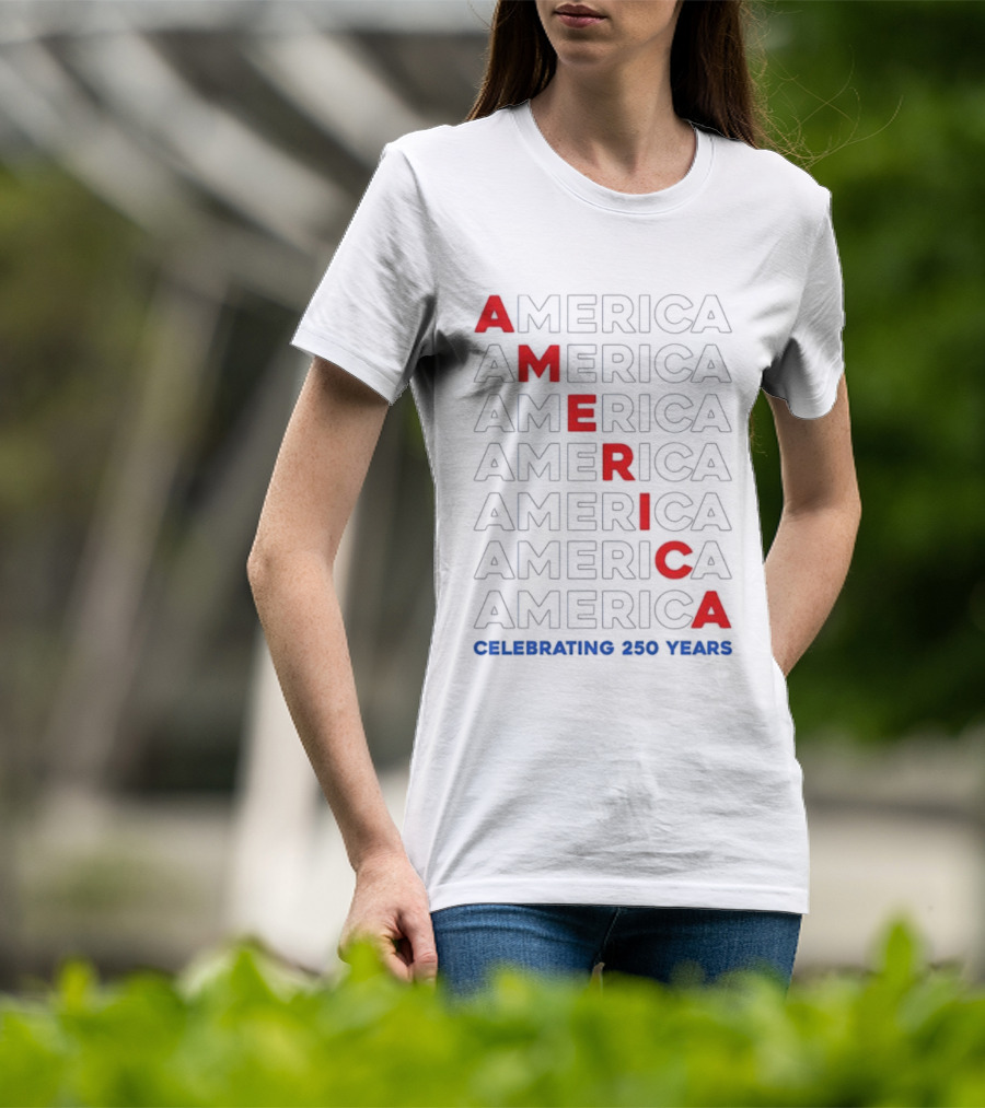 AMERICA Celebrating 250 Years United States Anniversary Bold Red Blue T-Shirt