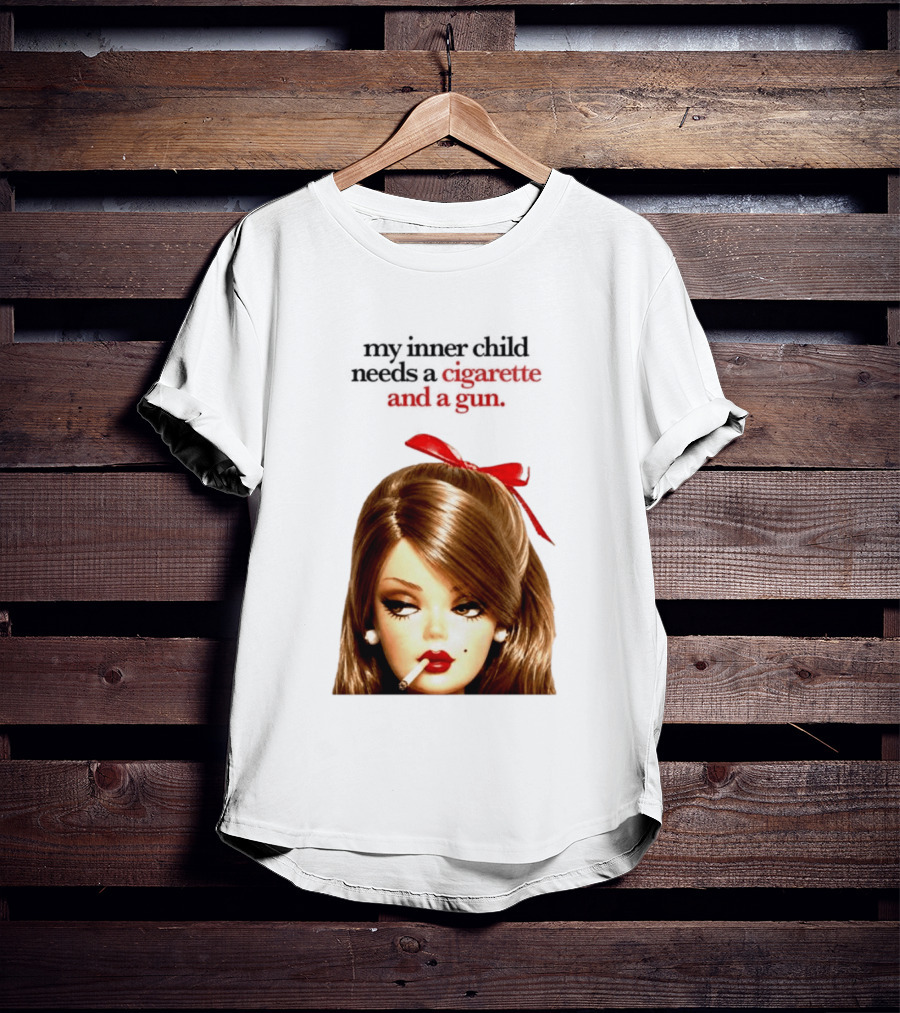My Inner Child Needs A Cigarette And A Gun Doll Face Red Bow T-Shirt