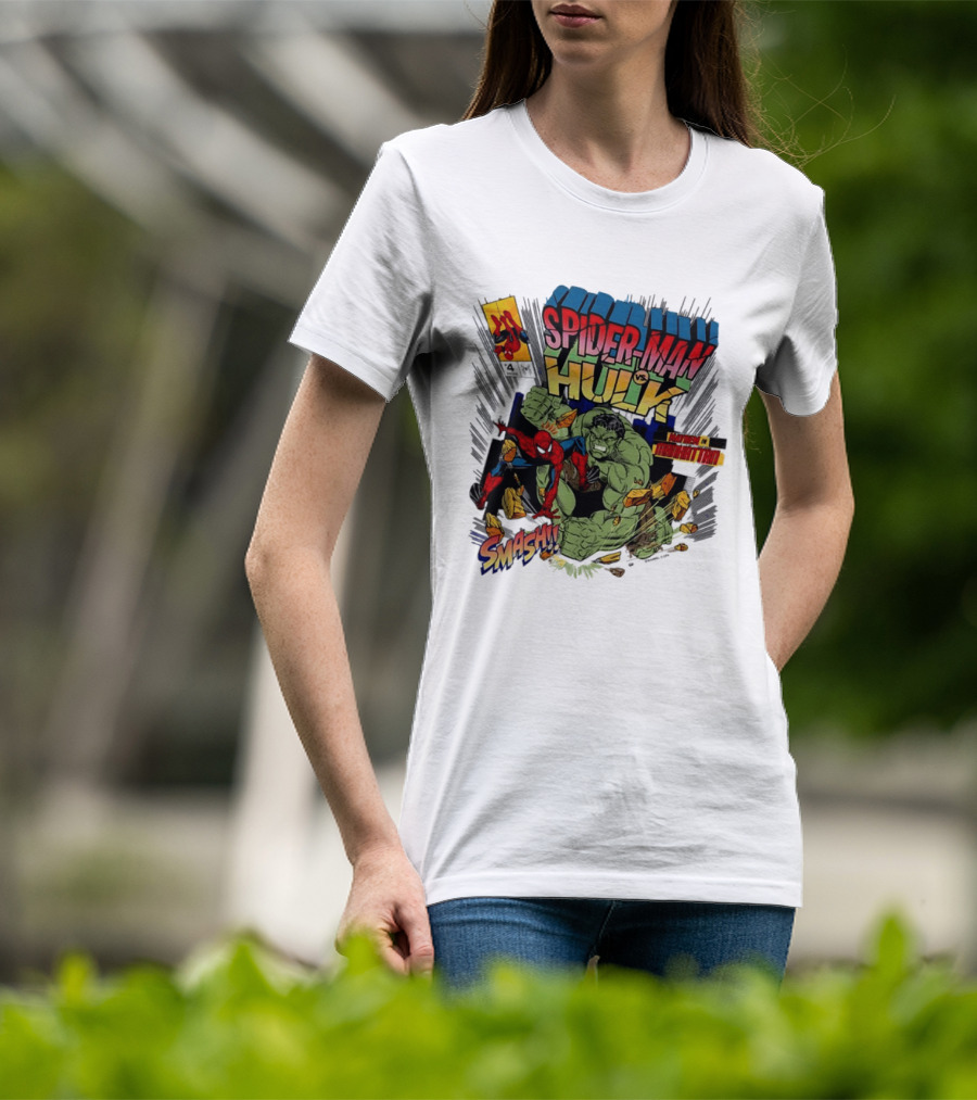 Spider Man Vs Hulk Mayhem Manhattan Marvel Smash 2026 Comic T-Shirt