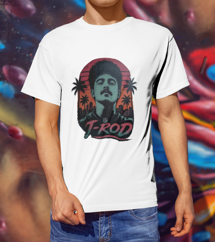 J ROD Miami Dolphins Vaporwave Aesthetic Neon Lights NFL T-Shirt