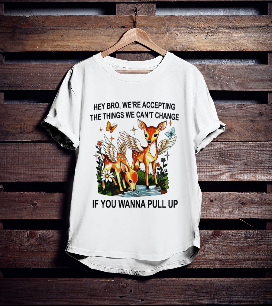 Hey Bro We're Accepting The Things We Can't Change If You Wanna Pull Up Deer Wings Butterflies T-Shirt
