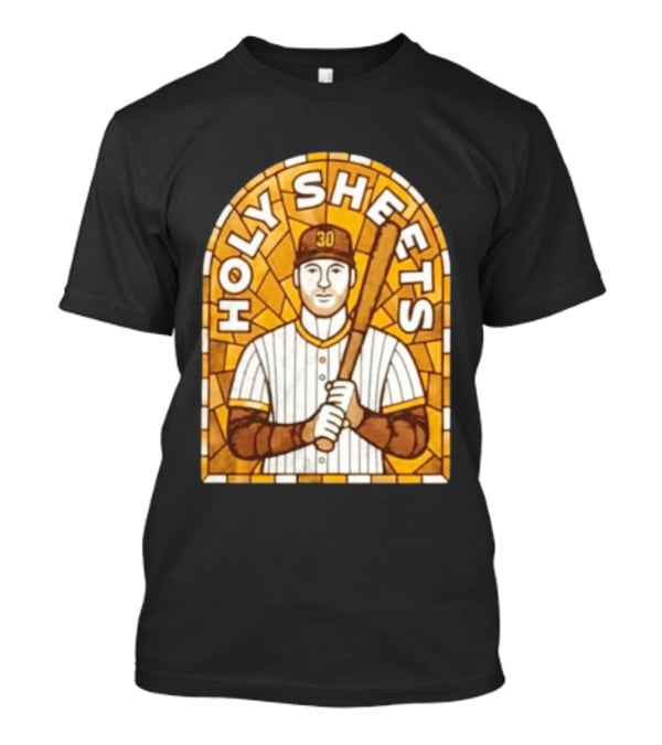 Holy Sheets Baseball Player Holding Bat 30 Stained Glass T-Shirt