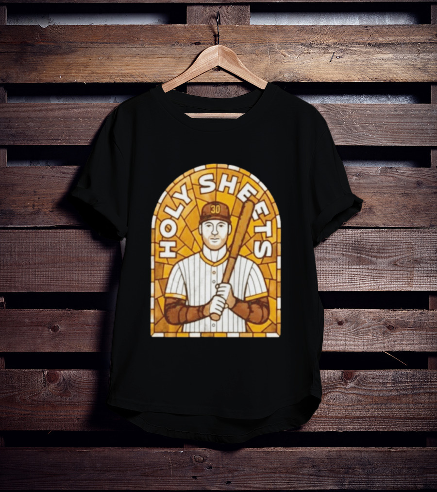 Holy Sheets Baseball Player Holding Bat 30 Stained Glass T-Shirt