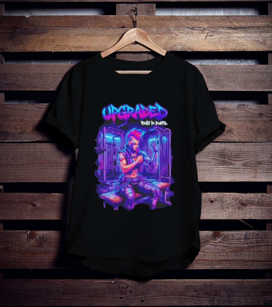Upgraded Cyberpunk Girl Built In Parts Neon Gym Aesthetic T-Shirt