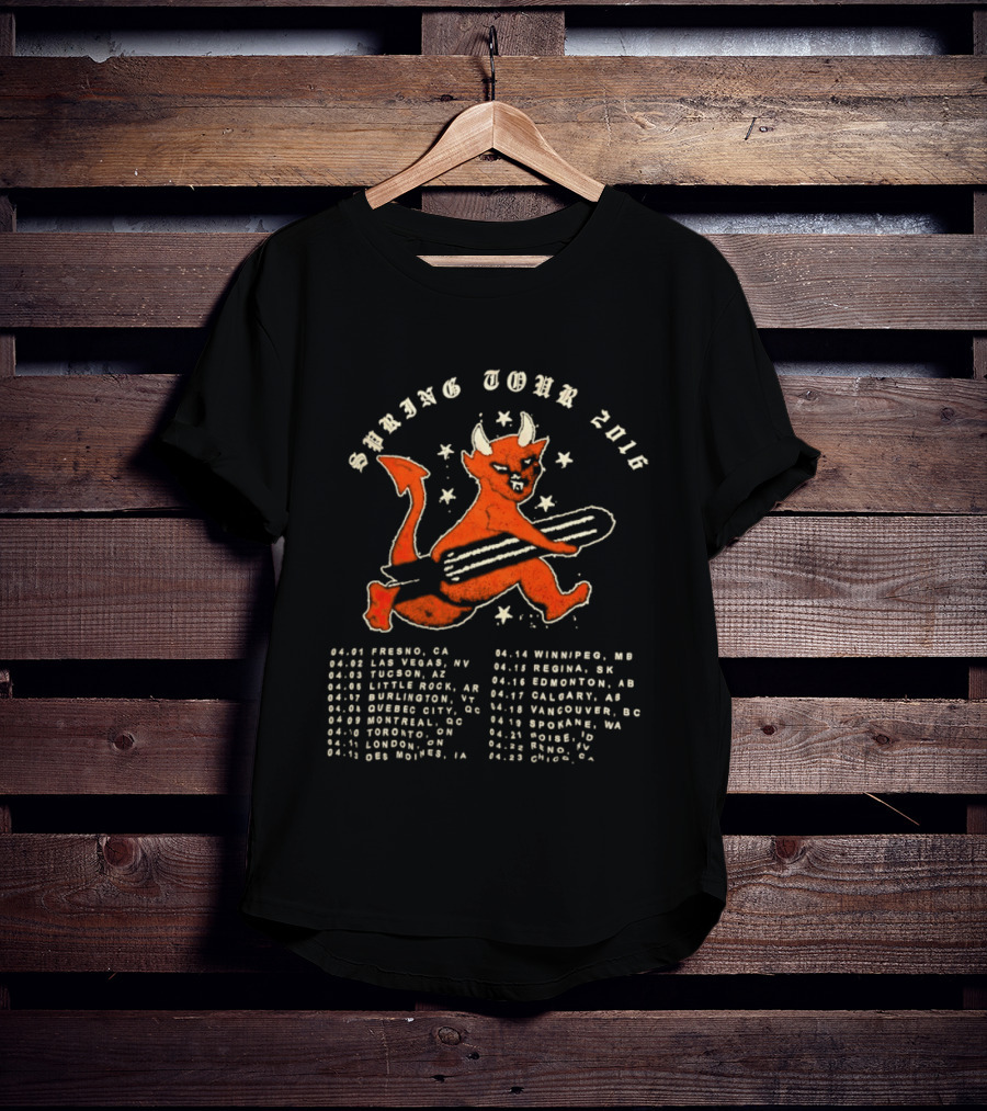Spring Tour 2016 Devil Playing Guitar Concert Cities List T-Shirt