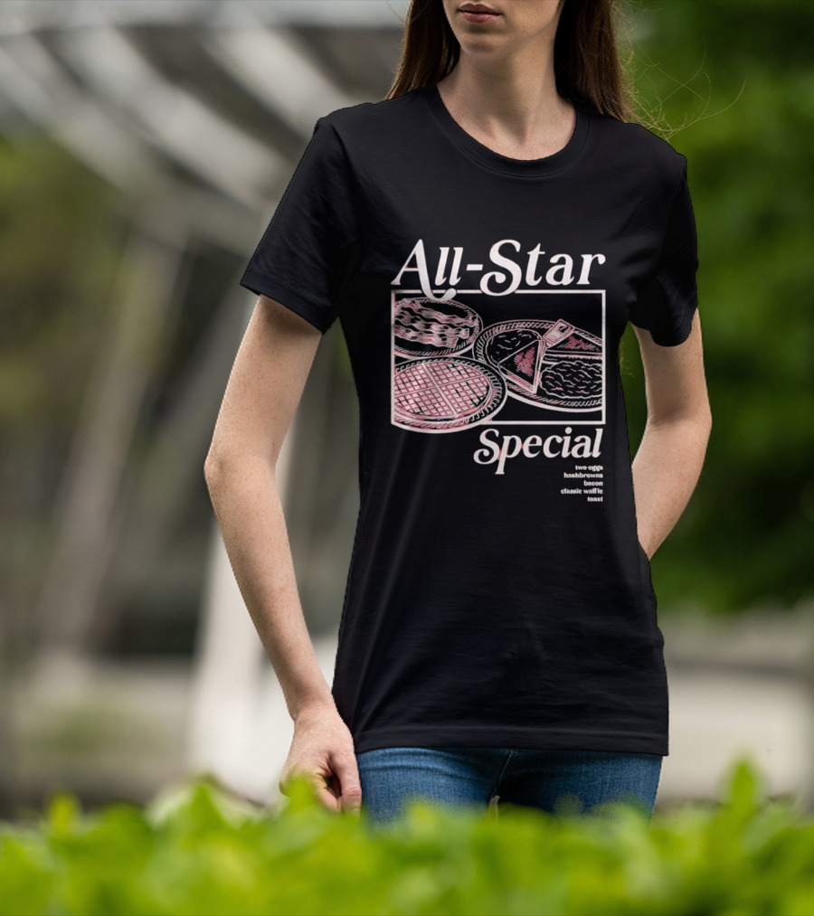All Star Special Breakfast Two Eggs Hashbrowns Bacon Waffle Toast T-Shirt