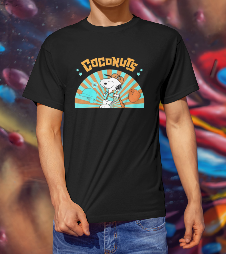 Snoopy Coconuts Baseball Player Cartoon Dog Peanuts Charlie Brown T-Shirt