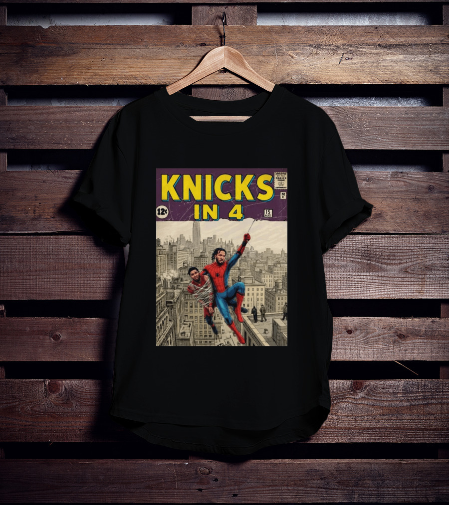 Knicks In 4 Jalen Brunson Spider Man Cover T-Shirt