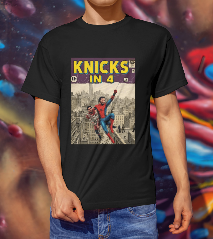 Knicks In 4 Jalen Brunson Spider Man Cover T-Shirt