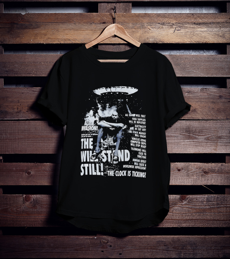 LeBron James The End Will Stand Still Is Ticking UFO Alien Invasion Los Angeles Lakers Worldwide Depression T-Shirt