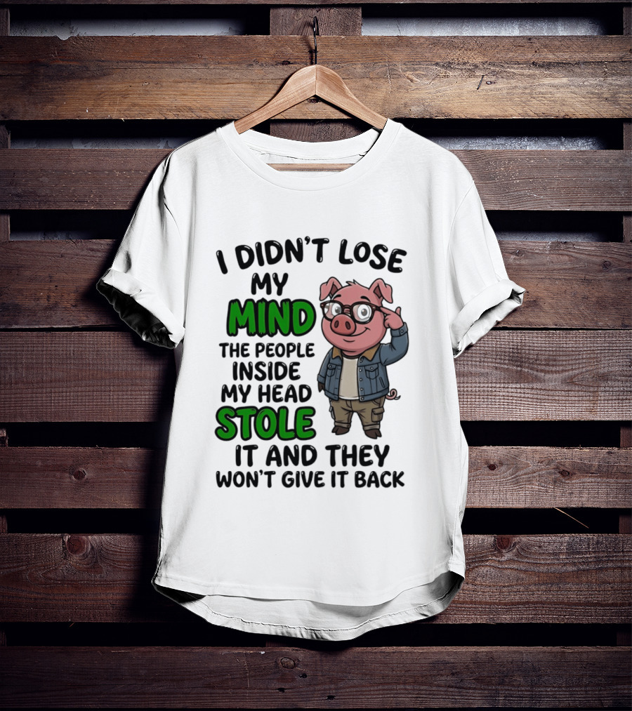 I Didn't Lose My Mind Funny Pig Cartoon People Inside My Head Stole It And They Won't Give It Back T-Shirt