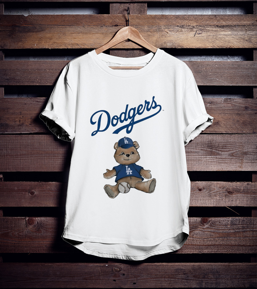 Los Angeles Dodgers Teddy Bear With Baseball And Dodgers LA Cap T-Shirt